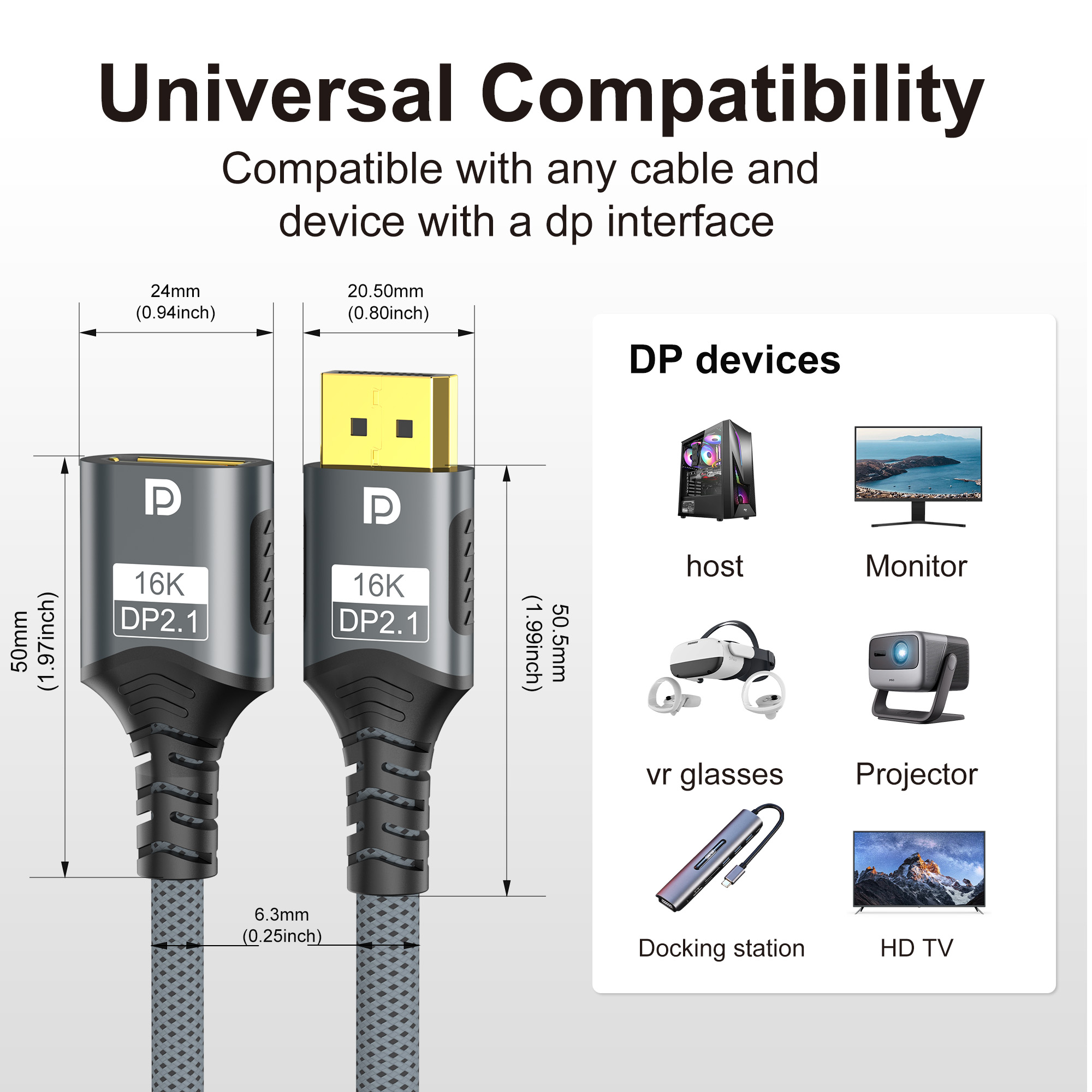 16K DP 2.1 Extension Cable 80G - đánh giá và giá Hdmi Cable 2.1